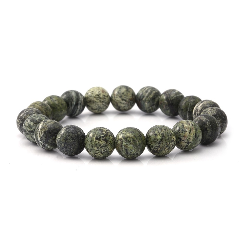 110 ctw Green Zebra Jasper Beads Stretch Bracelet